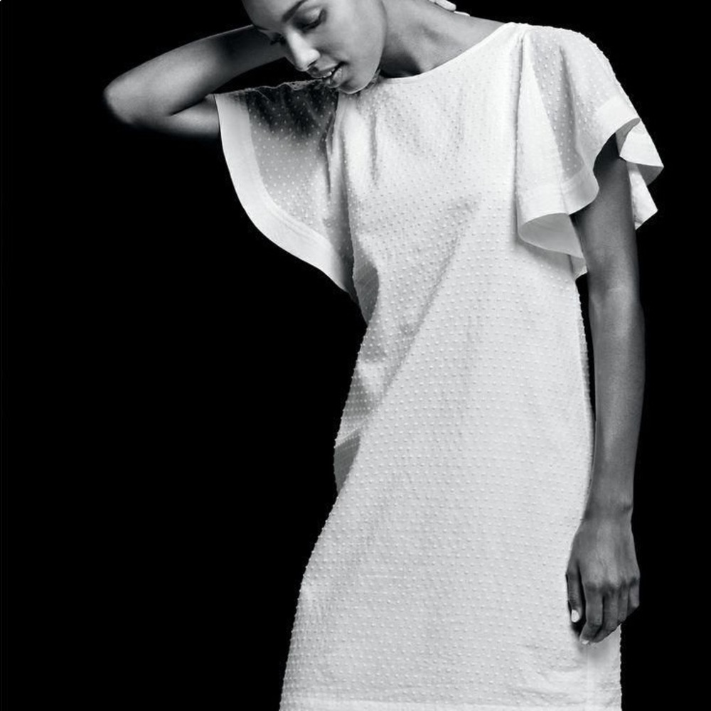 Jcrew Black Swiss Dot Flutter Sleeve Dress